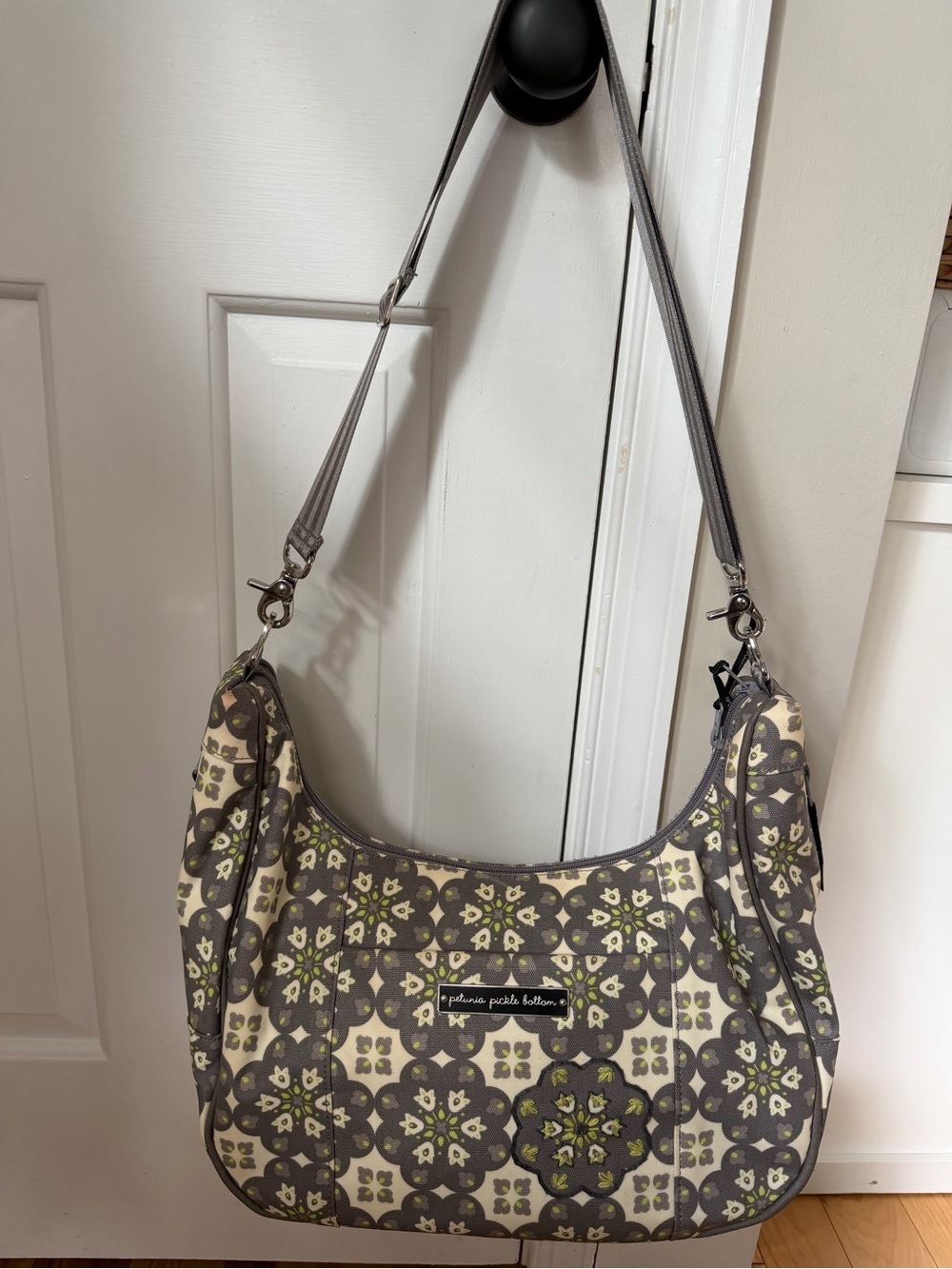 Petunia Pickle Bottom Gray Floral Hobo Diaper Bag